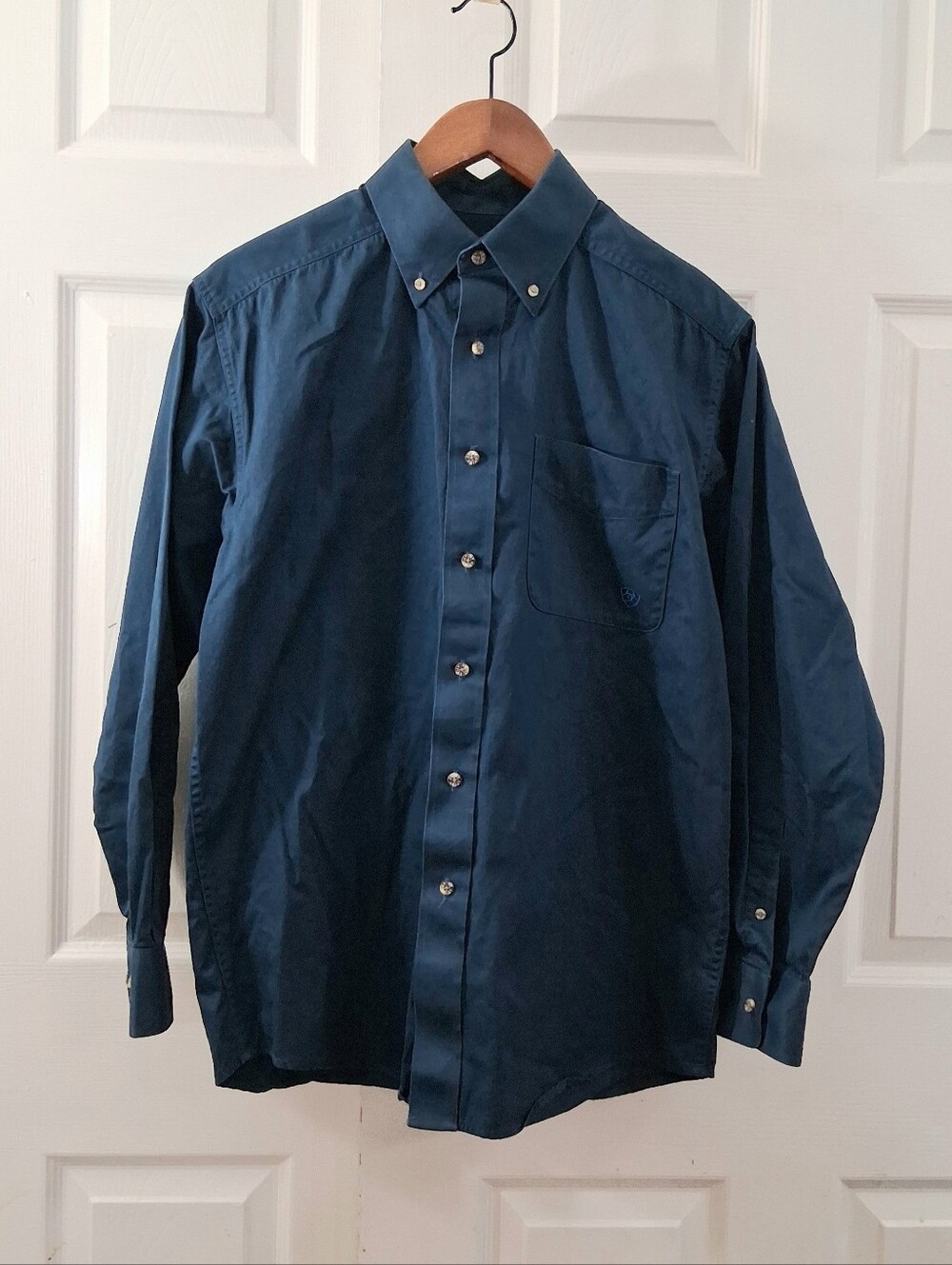 Ariat Men's M Teal Blue Cotton Long Sleeve Western Button Down Shirt EUC